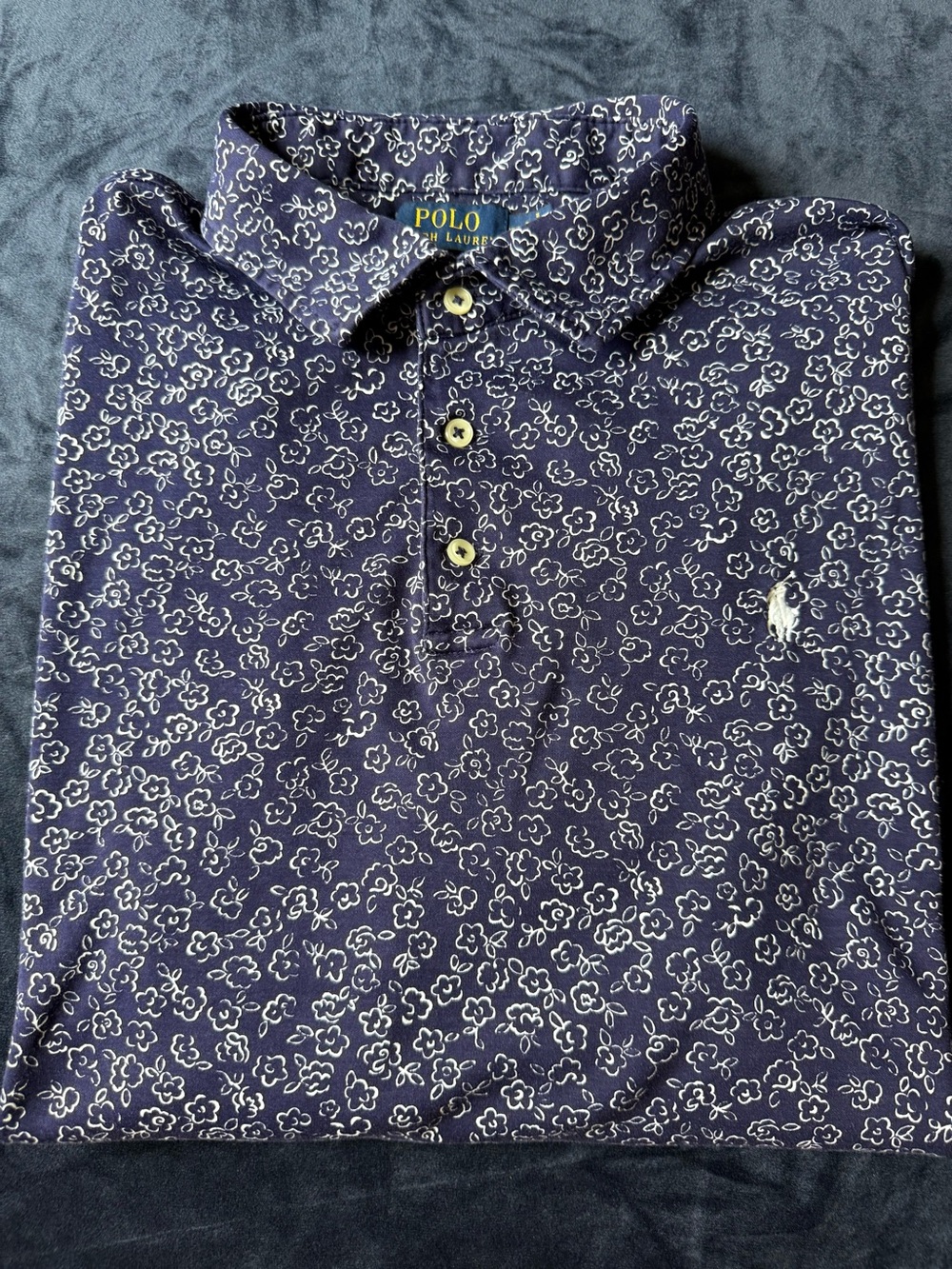 Polo Ralph Lauren Men’s XXL Custom Slim Fit Navy Floral Polo Shirt
